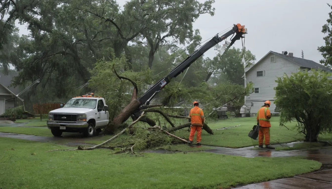 Provider crew safely clearing a fallen tree from a home in Ann Arbor after a storm